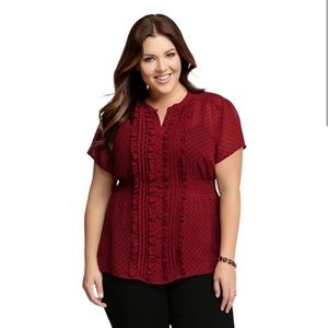 Burgundy polka dot sheer blouse